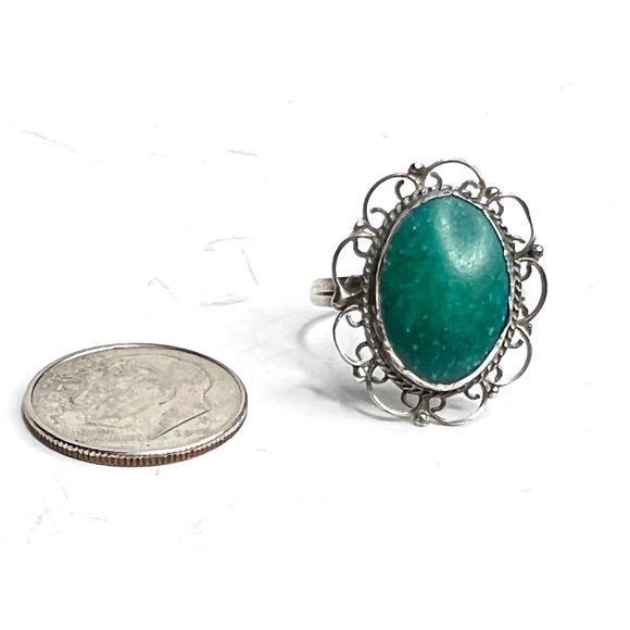 Vintage Sterling Amazonite Filigree Ring Sz 6 - Picture 5 of 5